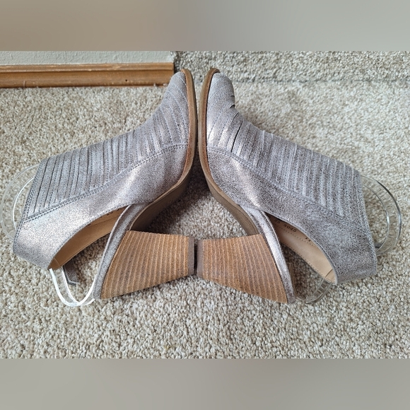 Paul Green Cayanne Side Zip Block Heel Smoke Metallic PeepToe Bootie Womens Sz 7 - Picture 5 of 9